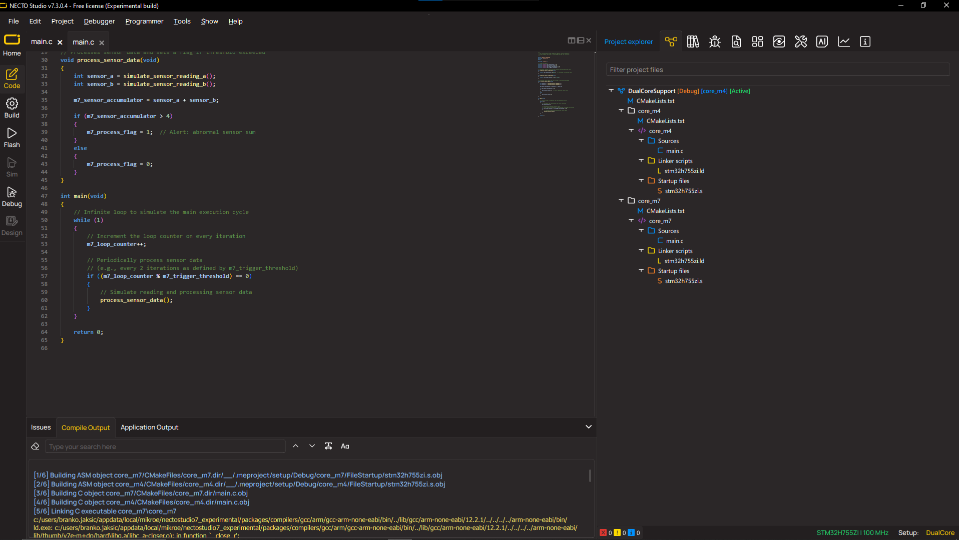 Dual Core Workspace Example